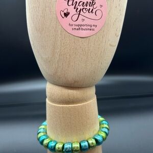 Blue and green pony beaded bracelet